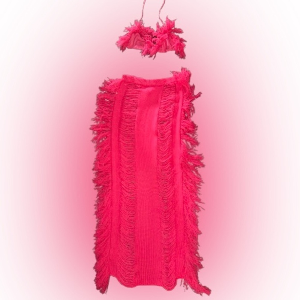 Pink Fringe Maxi Skirt